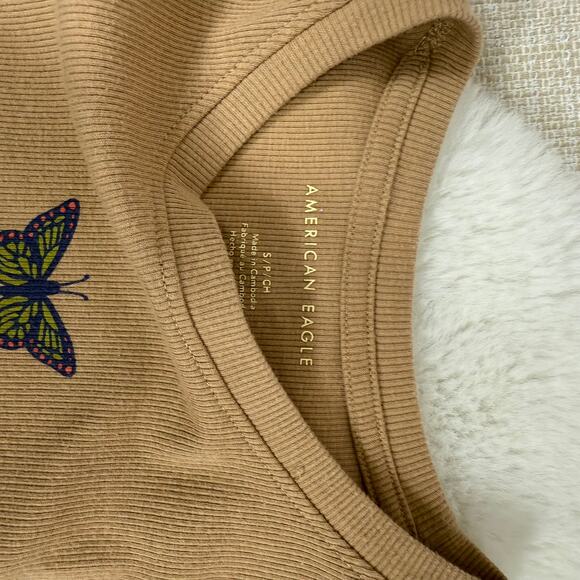 American Eagle Brown Butterfly Sleeveless Cropped Tank Size Small - Picture 2 of 6